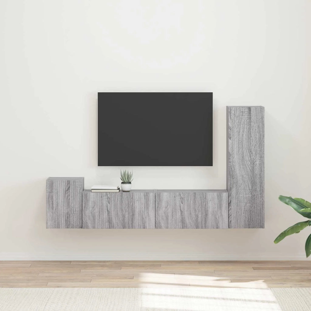 Set mobile TV 4 pz | Armadietto TV | Mobile Porta TV Grigio Sonoma Legno multistrato