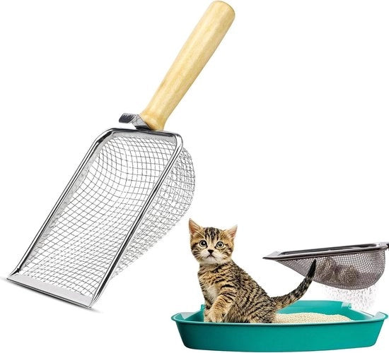 Scopa per gatto in acciaio inossidabile con manico in legno e scheggia in acciaio di 5 mm - Scopa per gatto sostenibile per gatto