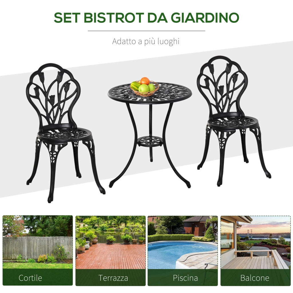 Set da Giardino 3 Pezzi con Tavolino e Sedie ¨C Minimal ¨C Nero Alluminio
