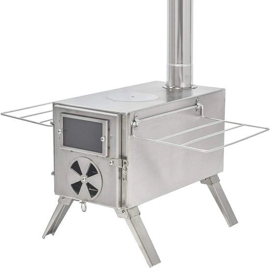 Caminetto da Campeggio Portatile in Acciaio Inossidabile con Fumaioli per Riscaldamento e Cucina