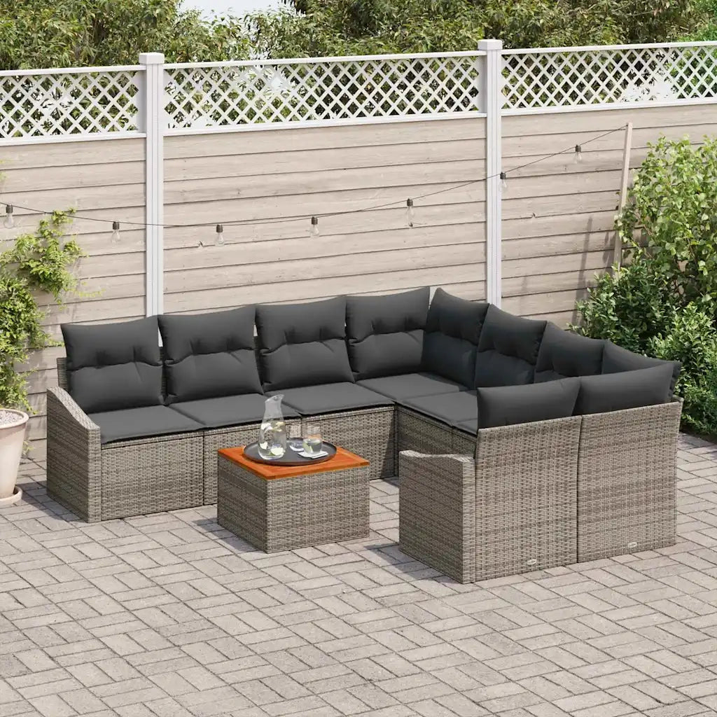 Set Divano da Giardino con cuscino 9 pcs Grigio polyrattan