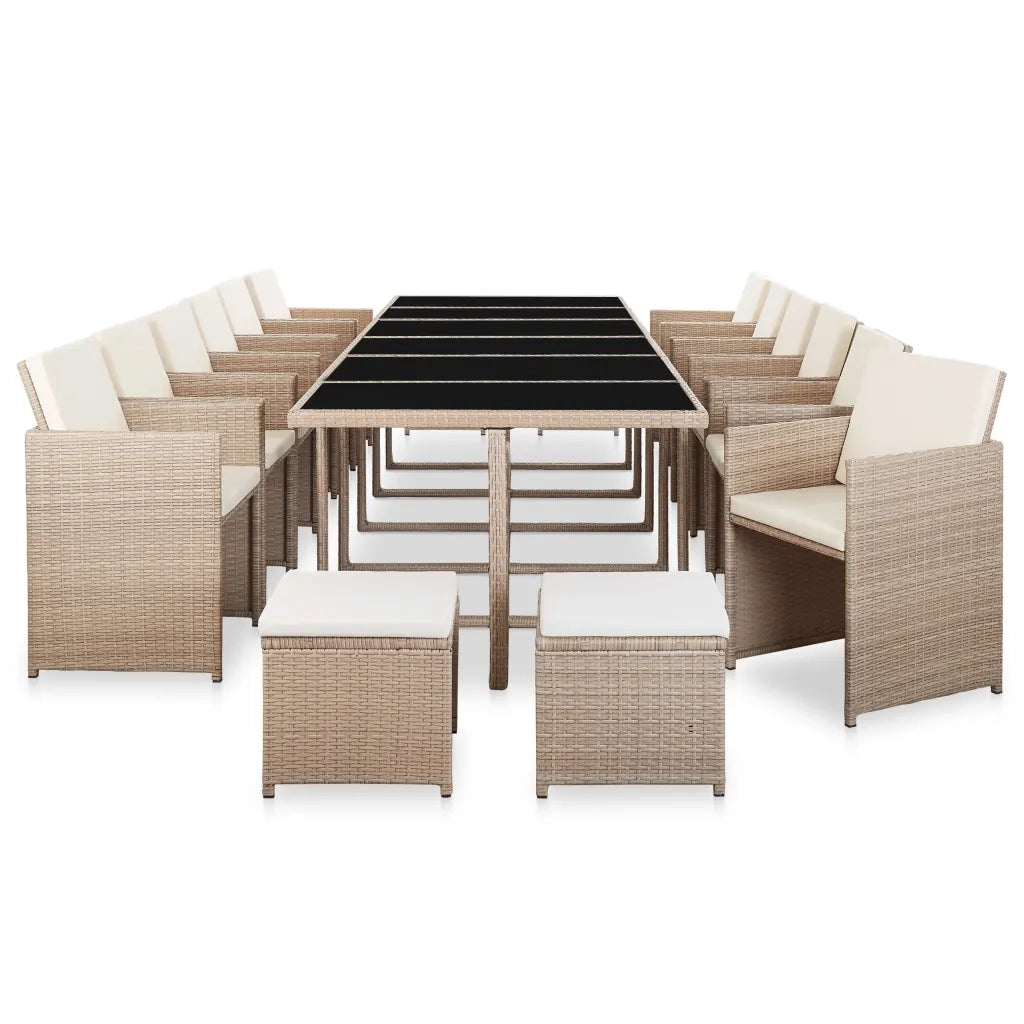 Set da Pranzo da Giardino 17 pz con Cuscini in Polyrattan Beige 46429