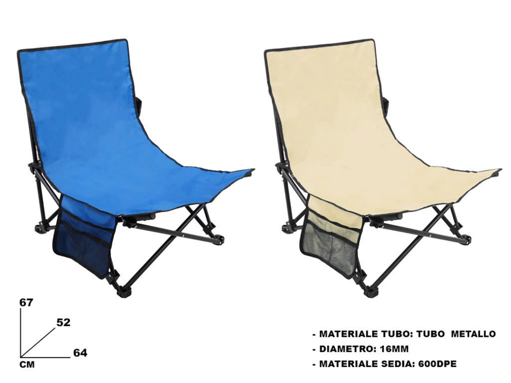 Sedia da Spiaggia Spiaggina Pieghevole con Tasche Gallipoli 64x52x67 cm in Tessuto Oxford Colore Casuale