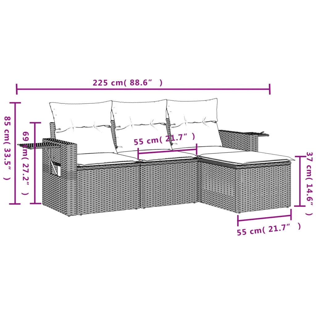 Set Divano da Giardino 4 pz con Cuscini Beige in Polyrattan 3220068