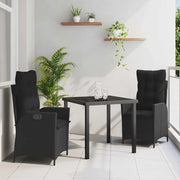Set da Pranzo per Giardino con cuscino 3 pcs Nero polyrattan