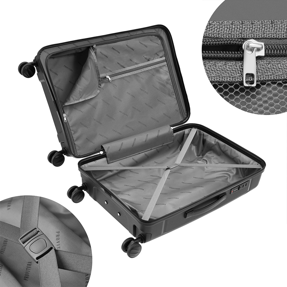 Set 3 Valigie in ABS Rigide Nero 90-59-38L Ruote Easy Roll e Manico Telescopico