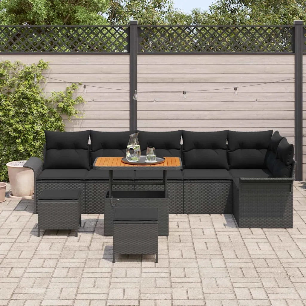 Set Divano da Giardino con cuscino con archiviazione 9 pcs Nero 3364104