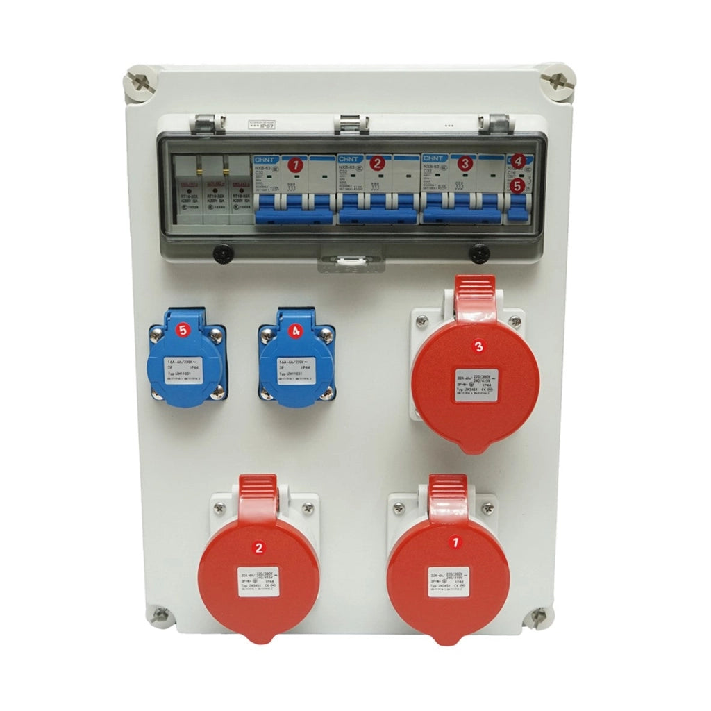 Pannello gruppo prese organizzazione cantiere 2x230V/16A, 3x400V/32A, 12 moduli 460x270x160mm IP44/IP67 SUNTREE