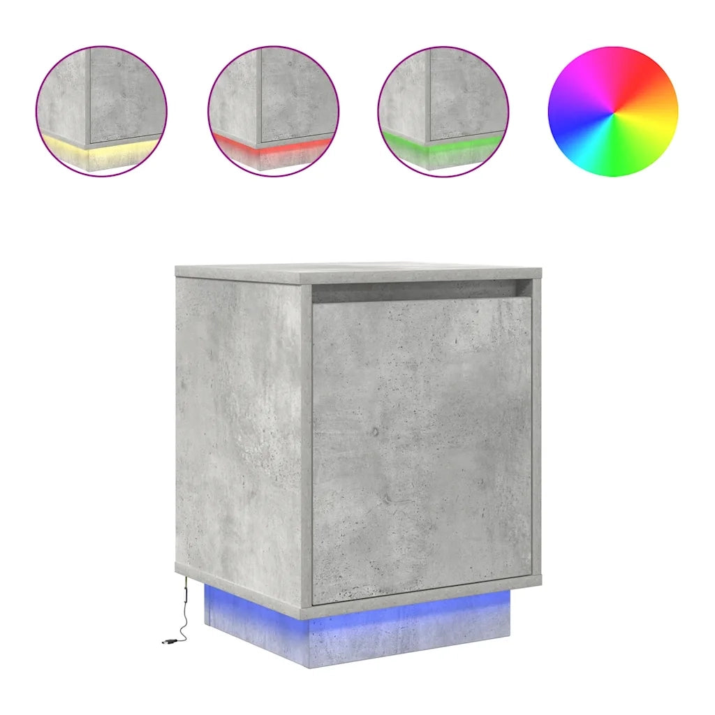 Comodini con Luci a LED 2 pz Grigio Cemento 38x34x50 cm 861272