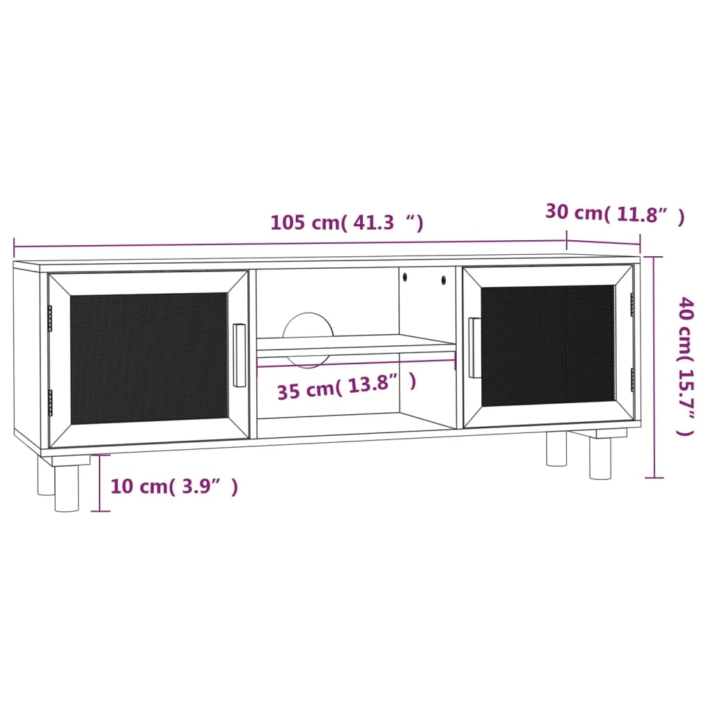 Mobile TV multimediale scaffale TV credenza mobile TV sala da pranzo soggiorno camera da letto 105 x 30 x 40 cm legno di pino massiccio rattan marrone naturale 02_0025661
