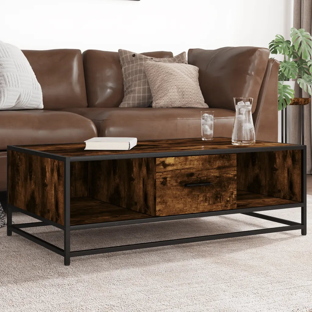 Tavolino-Tavolino da soggiorno-Tavolo Rovere Fumo 100x57x35cm in Legno Multistrato e Metallo