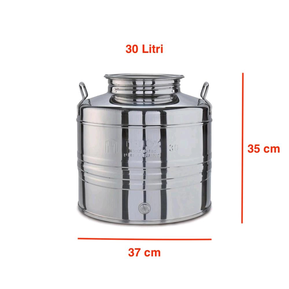Contenitore Bidone Fusto In Acciaio Inox per Olio 30 Litri con Rubinetto