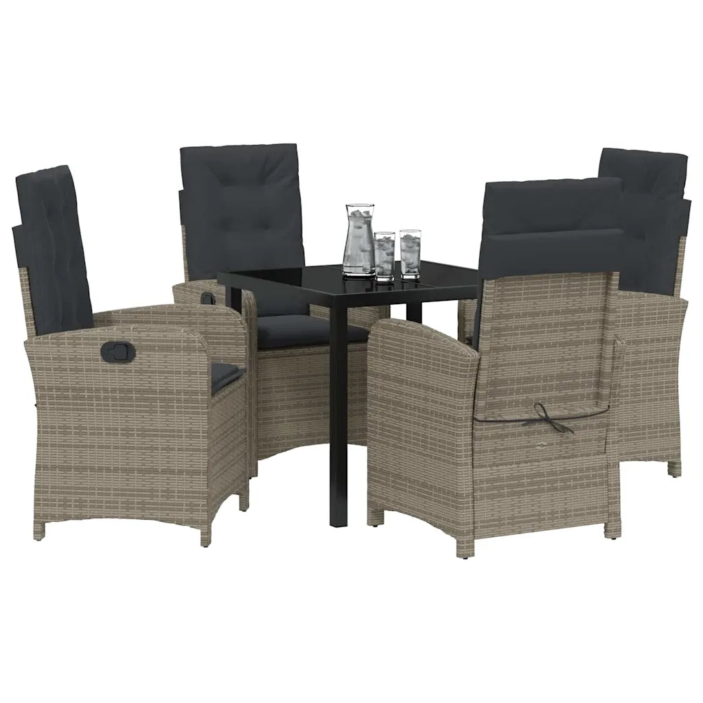 Set da Pranzo per Giardino con cuscino 5 pcs Grigio polyrattan
