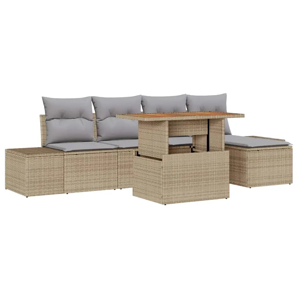 Set da Pranzo per Giardino con cuscino 6 pcs Beige e grigio 3349951
