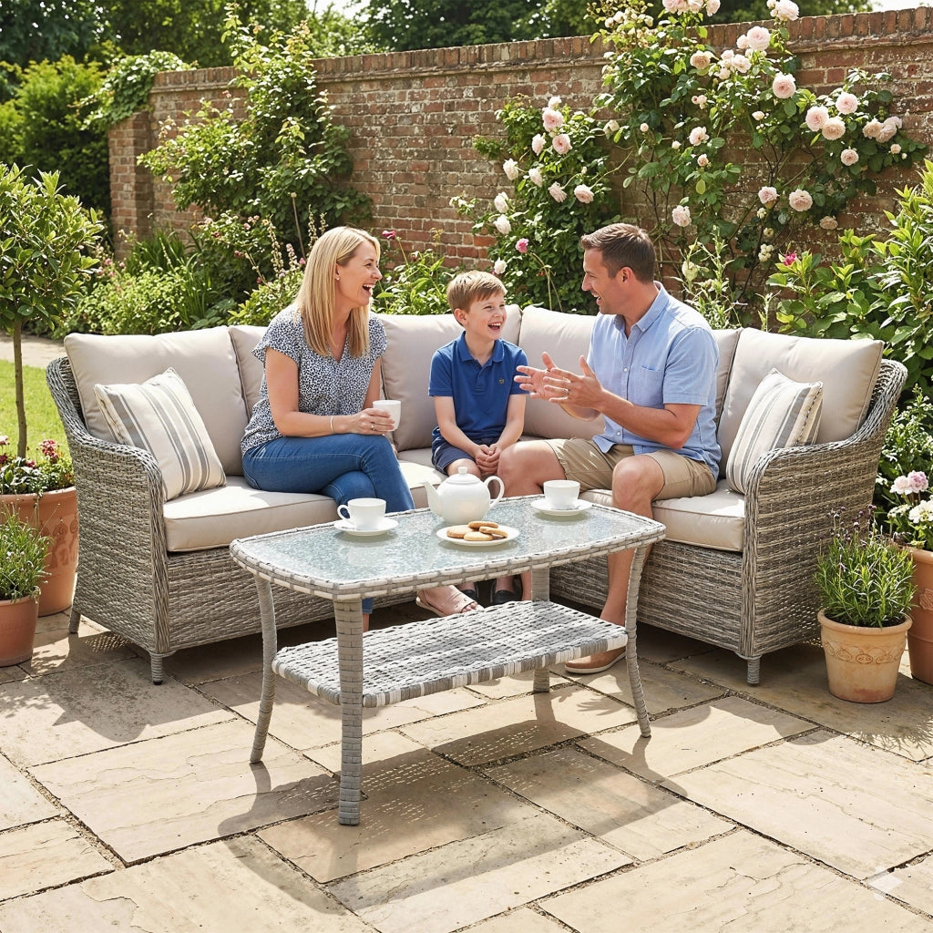 Tavolo da Giardino in Rattan con Piano in Vetro Temperato ¨C zephmum ¨C 90x50x45 cm Grigio Scuro