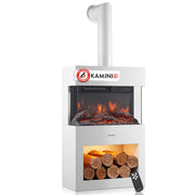 KAMINIO Camino elettrico HENRI con tubo del camino - Stufa elettrica riscaldamento, fiamma 3D, luce ambiente, scomparto de legno, telecomando - Bianco