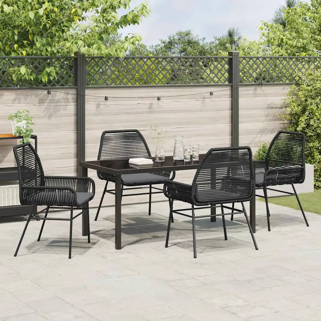 Set da Pranzo per Giardino con cuscino 5 pcs Nero polyrattan