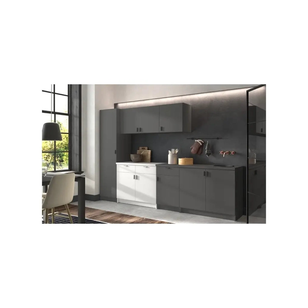 Mobile basso da cucina con 2 porte e 2 cassetti, collezione GOURMET, design bianco. Altezza 85cm.