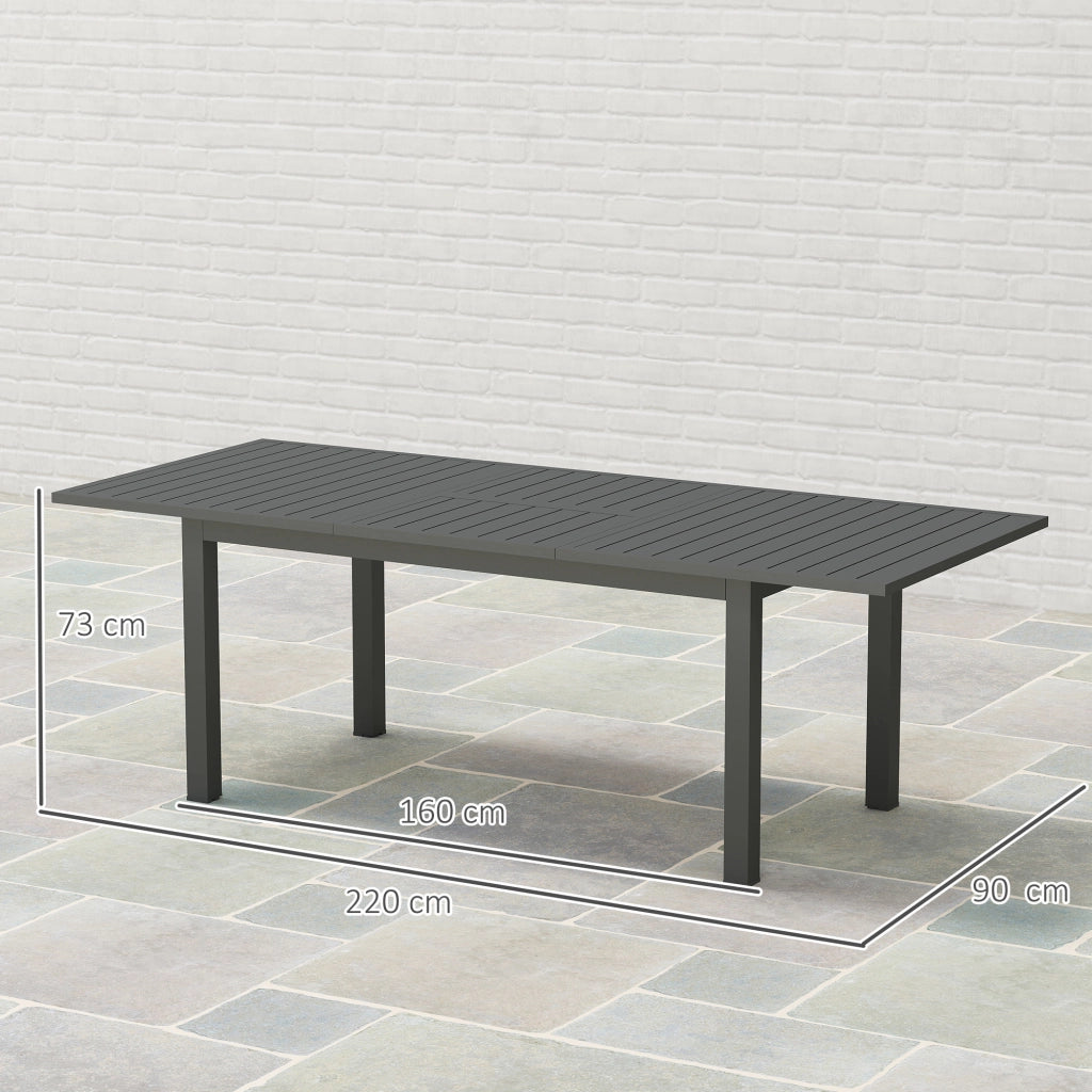 Tavolo da giardino allungato in alluminio 160/220x90 cm tavolo da balcone impermeabile; tavolo buffet antiscivolo; tavolo da campeggio per 6-8 persone; tavolo da pranzo esterno per giardino; balcone patio grigio