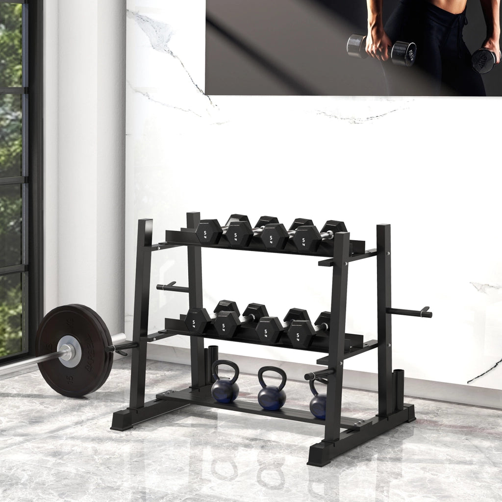 Rack per Manubri e Kettlebell ¨C Minimal ¨C Acciaio, Nero, 131x75x80 cm