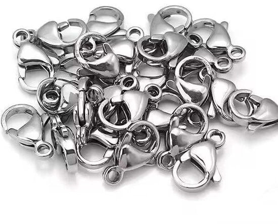 Sieradensluiting in acciaio inossidabile 100 pezzi - Chiusura a molla da 12 mm - Armbandiera - Slitta per artigianato di gioielleria - Fai da te per creare gioielli - Chiusura a molla con occhiello