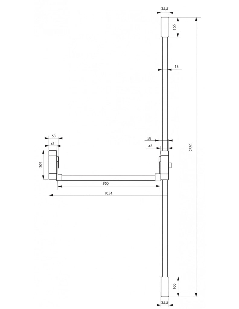 Serratura antipanico a 3 punti alto e basso, reversibile, grigia, porta max 1150 mm – THIRARD