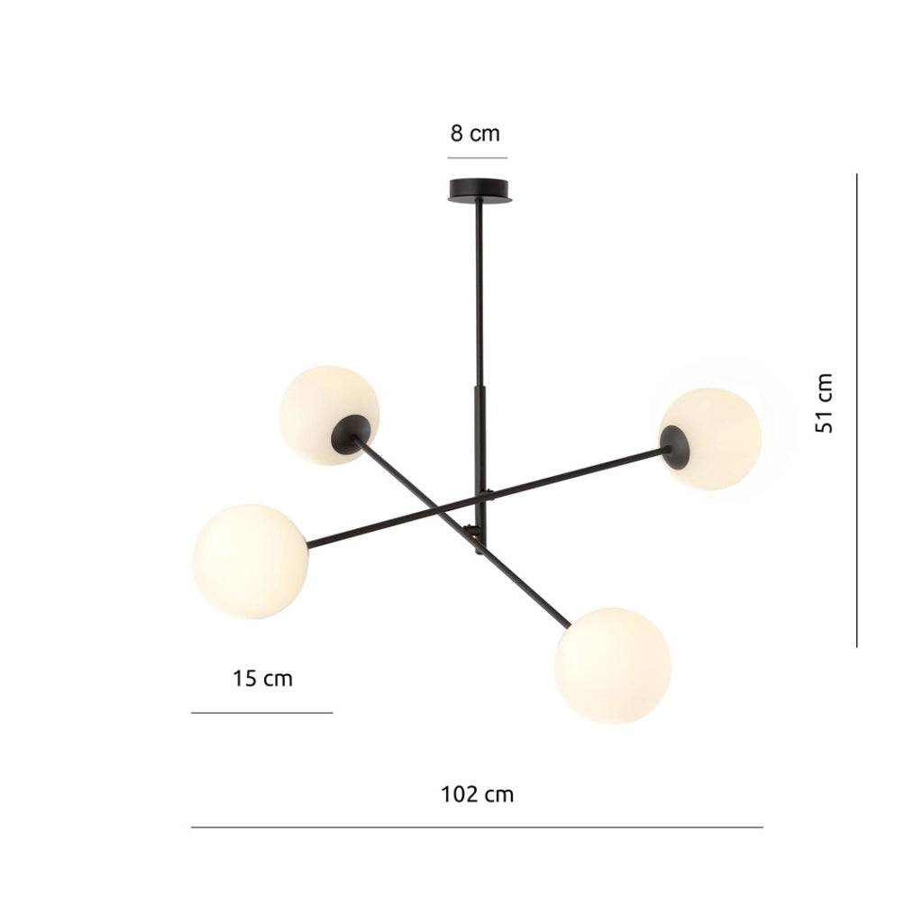 Lampadario Emibig Linear 4xE14 nero/opalino dimmerabile 102cm