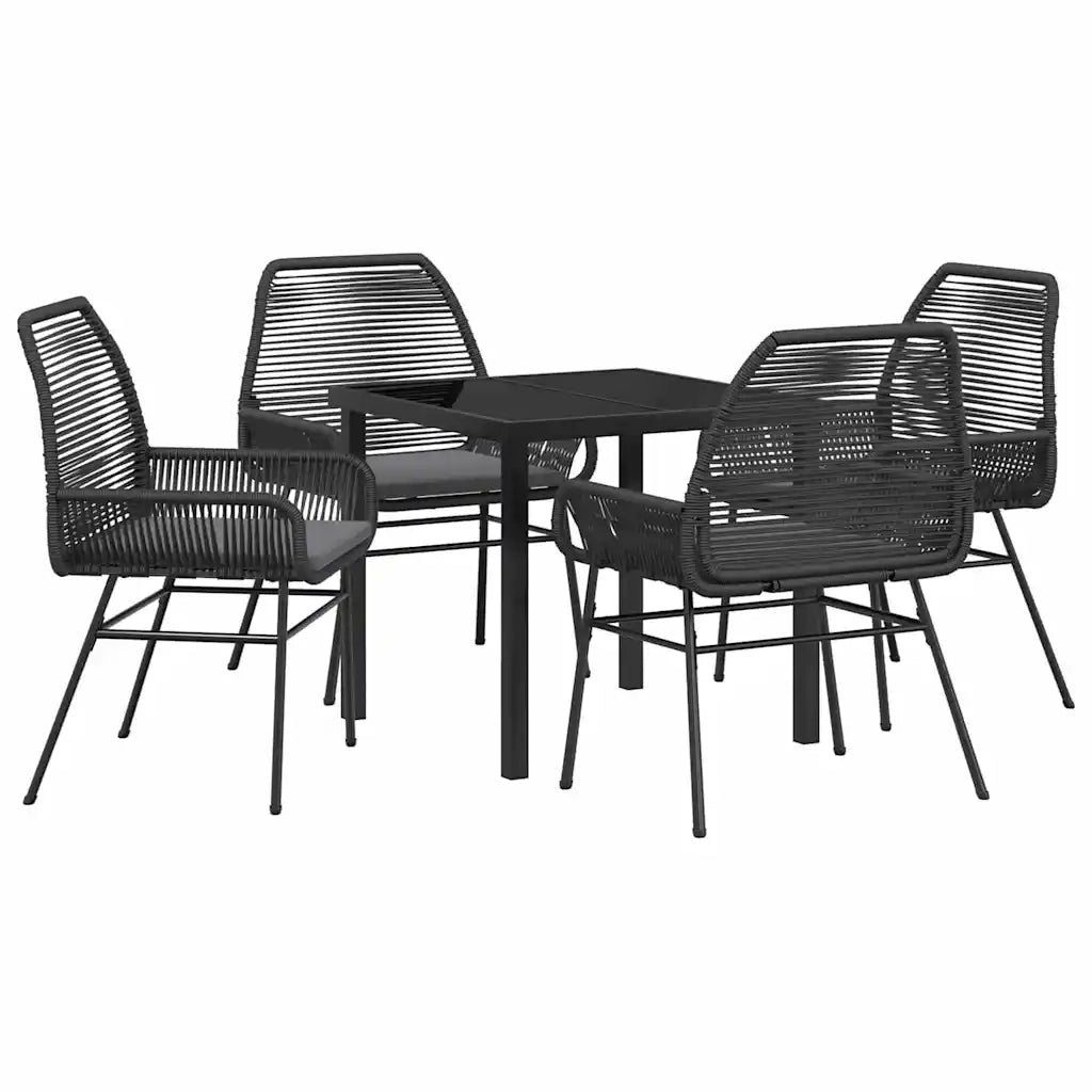 Set da Pranzo per Giardino con cuscino 5 pcs Nero polyrattan
