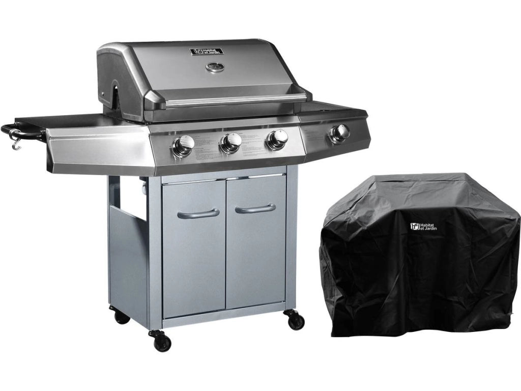 Barbecue a Gas "Bingo 4" - 4 piastre di cui 1 laterale  - 14kW + Fodera di protezione- Argento