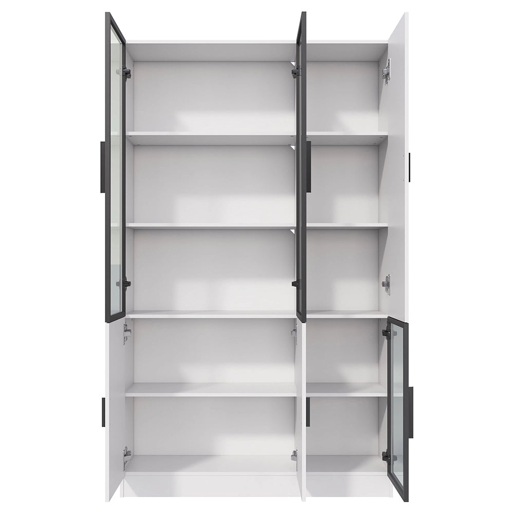 Vetrina libreria 120x35x200 cm con LED - Xylo - ante in vetro, struttura alluminio, per collezioni, soggiorno