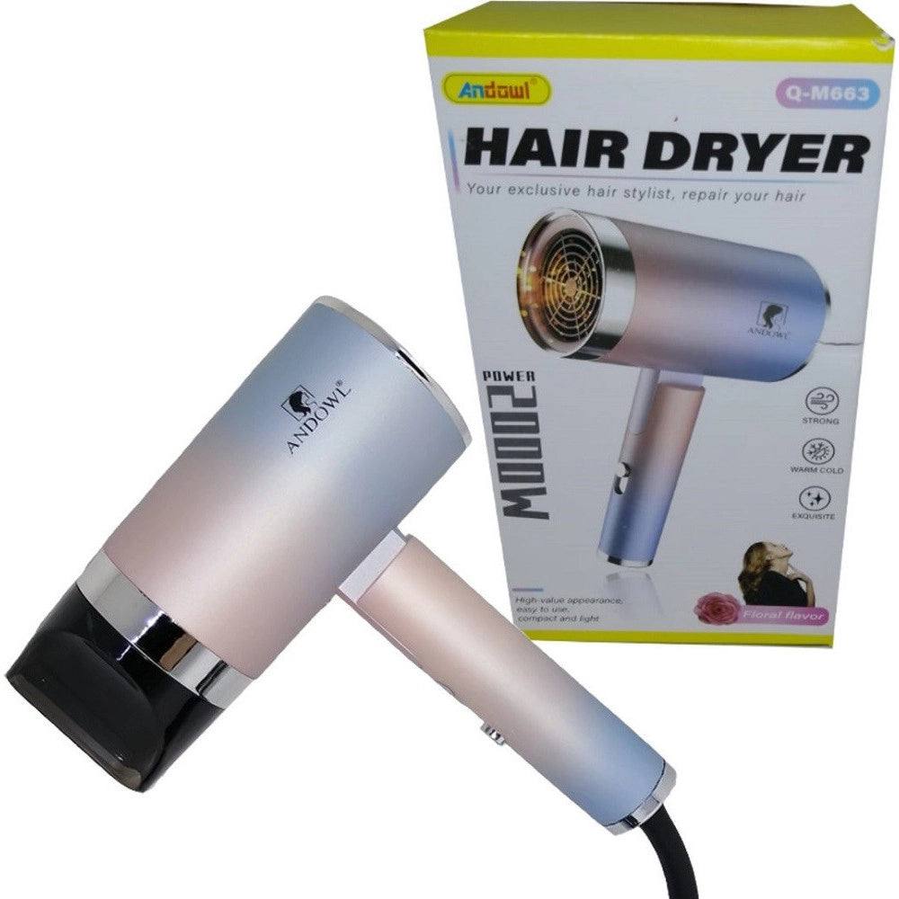 Trade Shop - Asciugacapelli Floreale Phon Professionale 2000 Watt Da Viaggio Compatto Q-m663 -