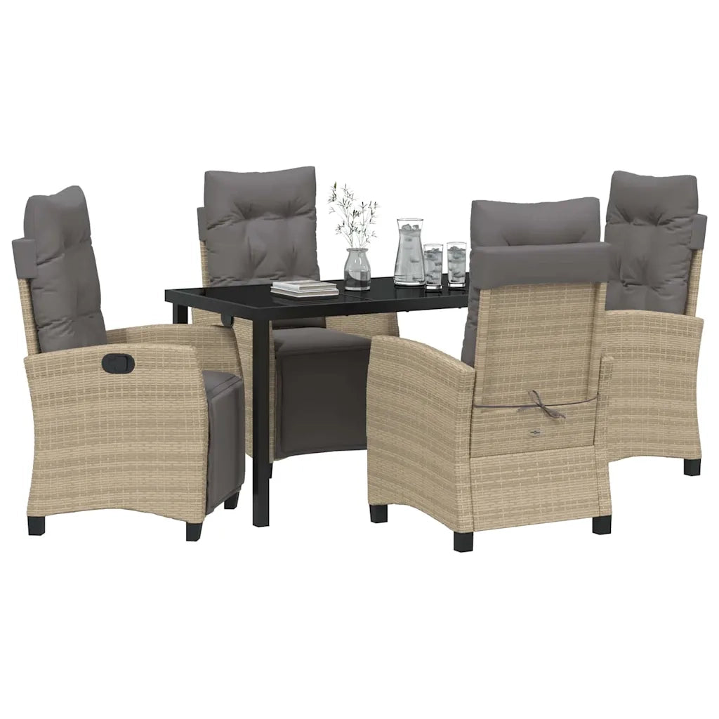 Set da Pranzo per Giardino con cuscino 5 pcs Beige polyrattan
