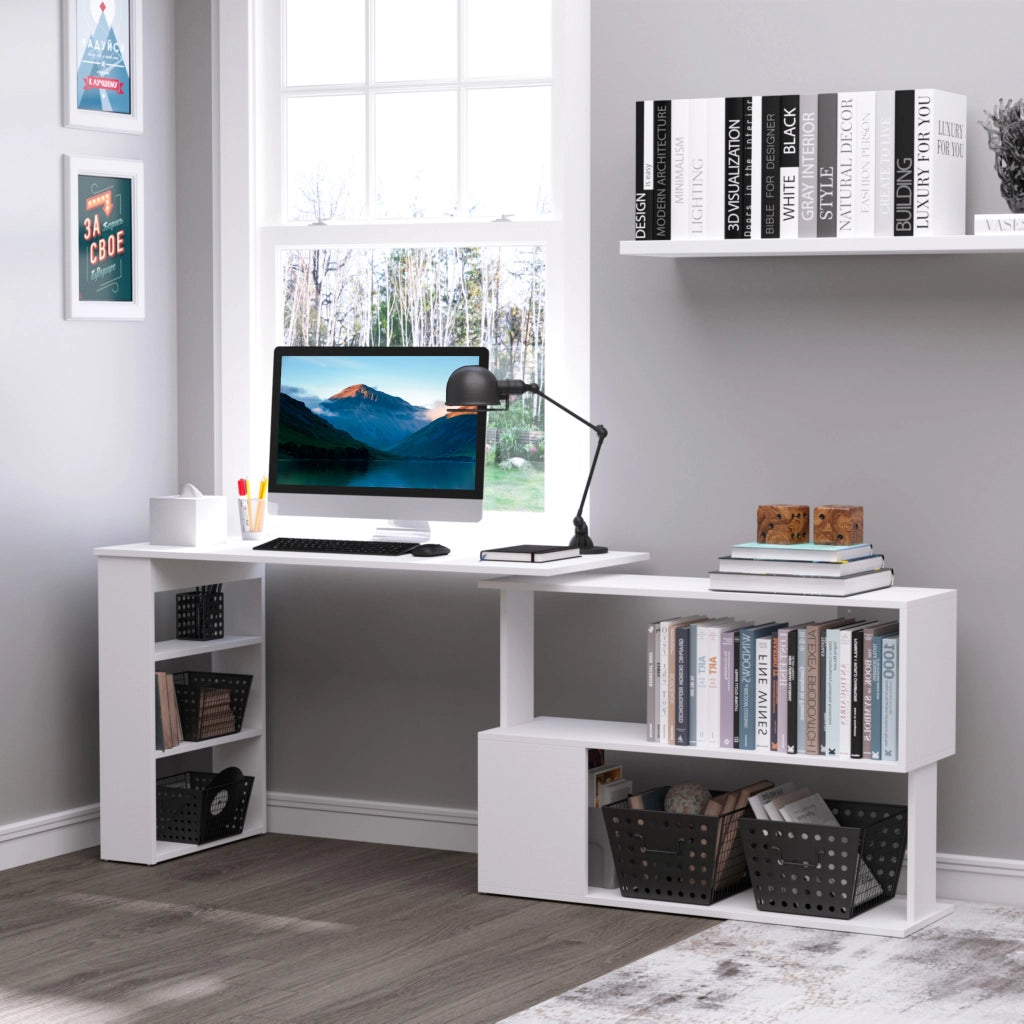 Scrivania Angolare con 5 Ripiani ¨C Minimal ¨C Bianco 120x100x74.5cm