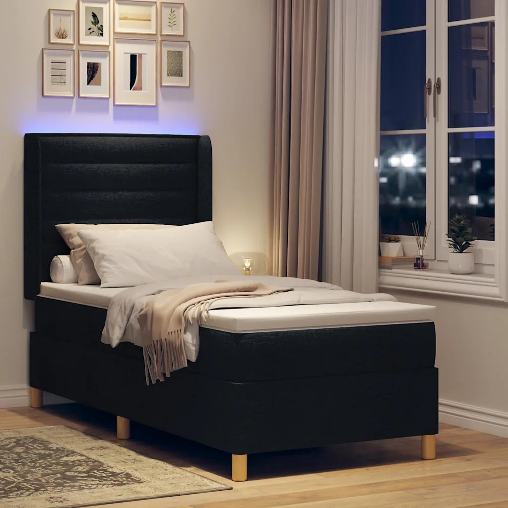 Letto a molle con materasso Nero 90 x 190 cm Tessuto