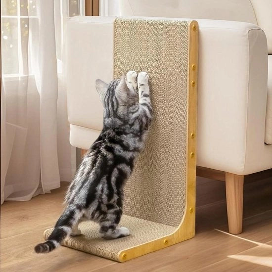Krappa per gatti in cartone 58 cm L-shape - Protezione per montaggio a parete - Piastra orizzontale in cartone duraturo - Protegge i mobili - Per gatti da appartamento - Materiale legno leggero - Grande