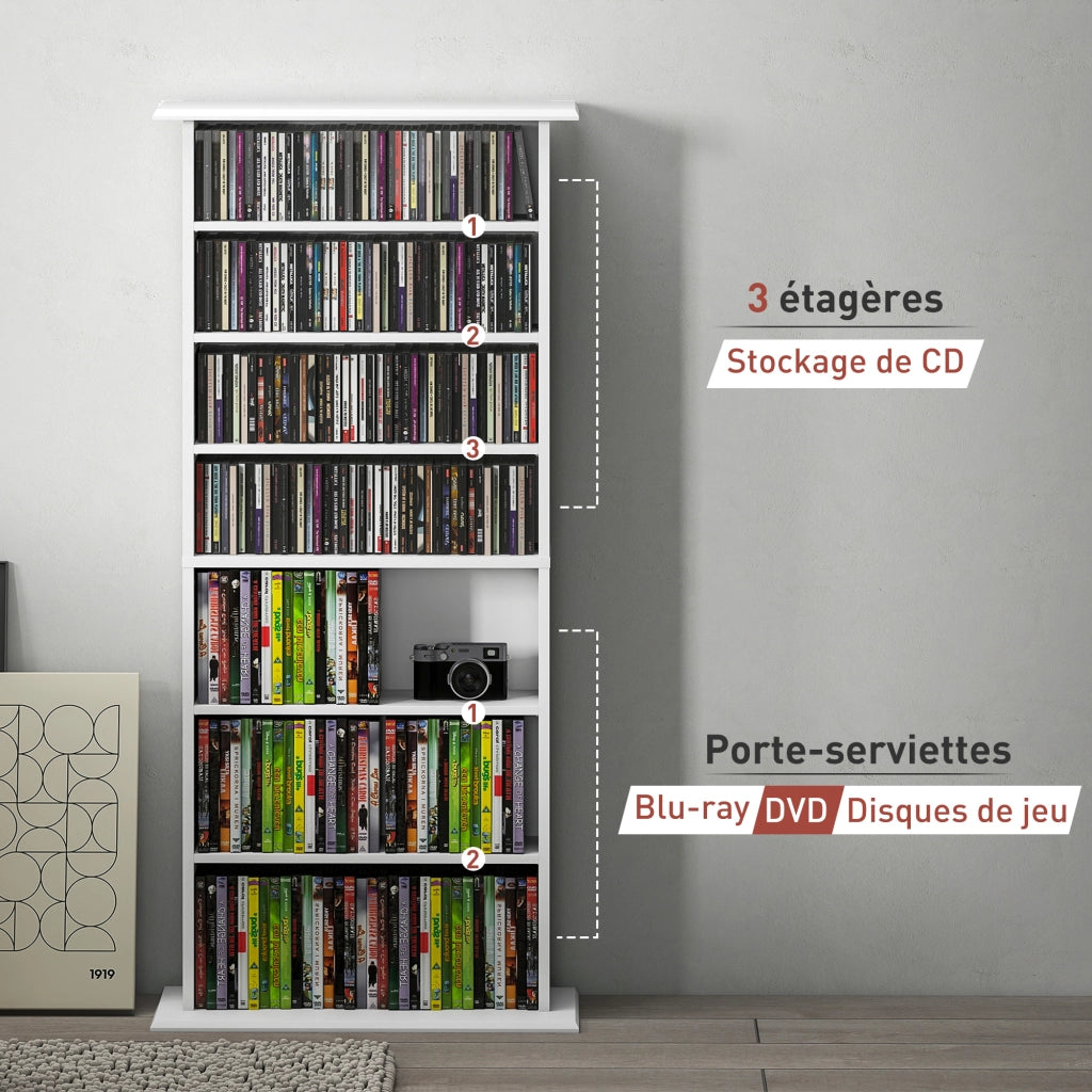 Libreria per CD e DVD con 8 scomparti e 6 ripiani regolabili ¨C zephmum ¨C bianco