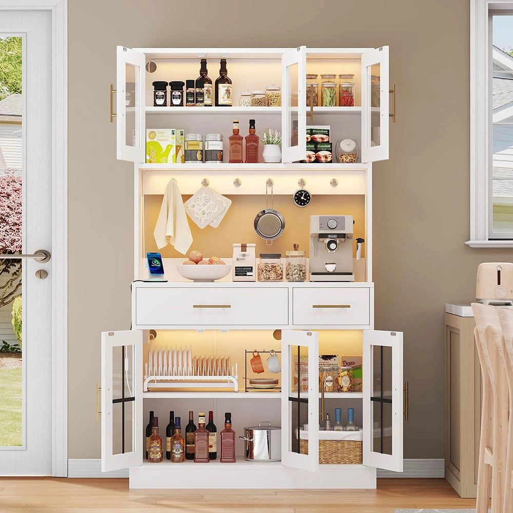 Buffet cucina con LED e presa - Xylo - 180x100 - Bianco - 6 porte 2 cassetti