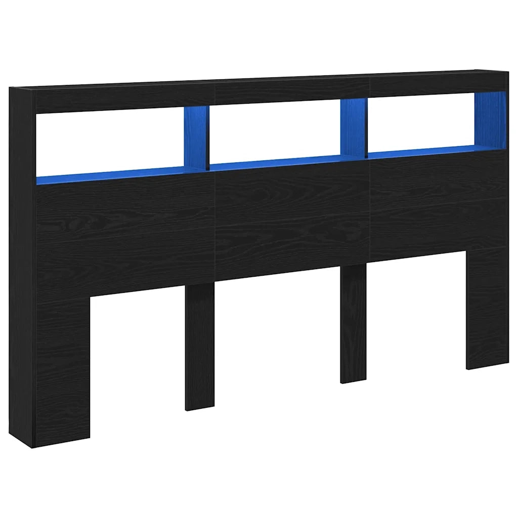 Testiera con Contenitore a LED-Testiera con Ripiani Rovere Nero 180x17x102 cm