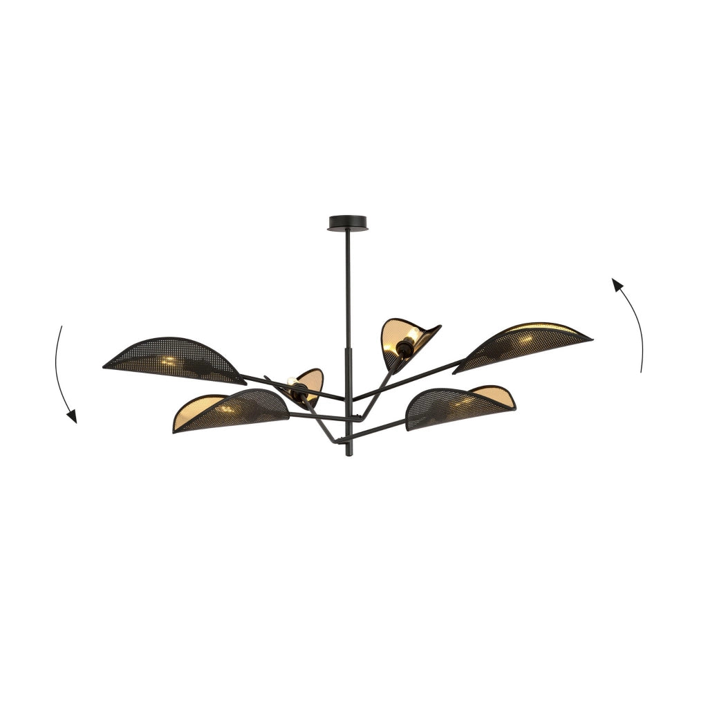 Lampadario Emibig Vene 6 luci E14 nero-oro 102x51cm