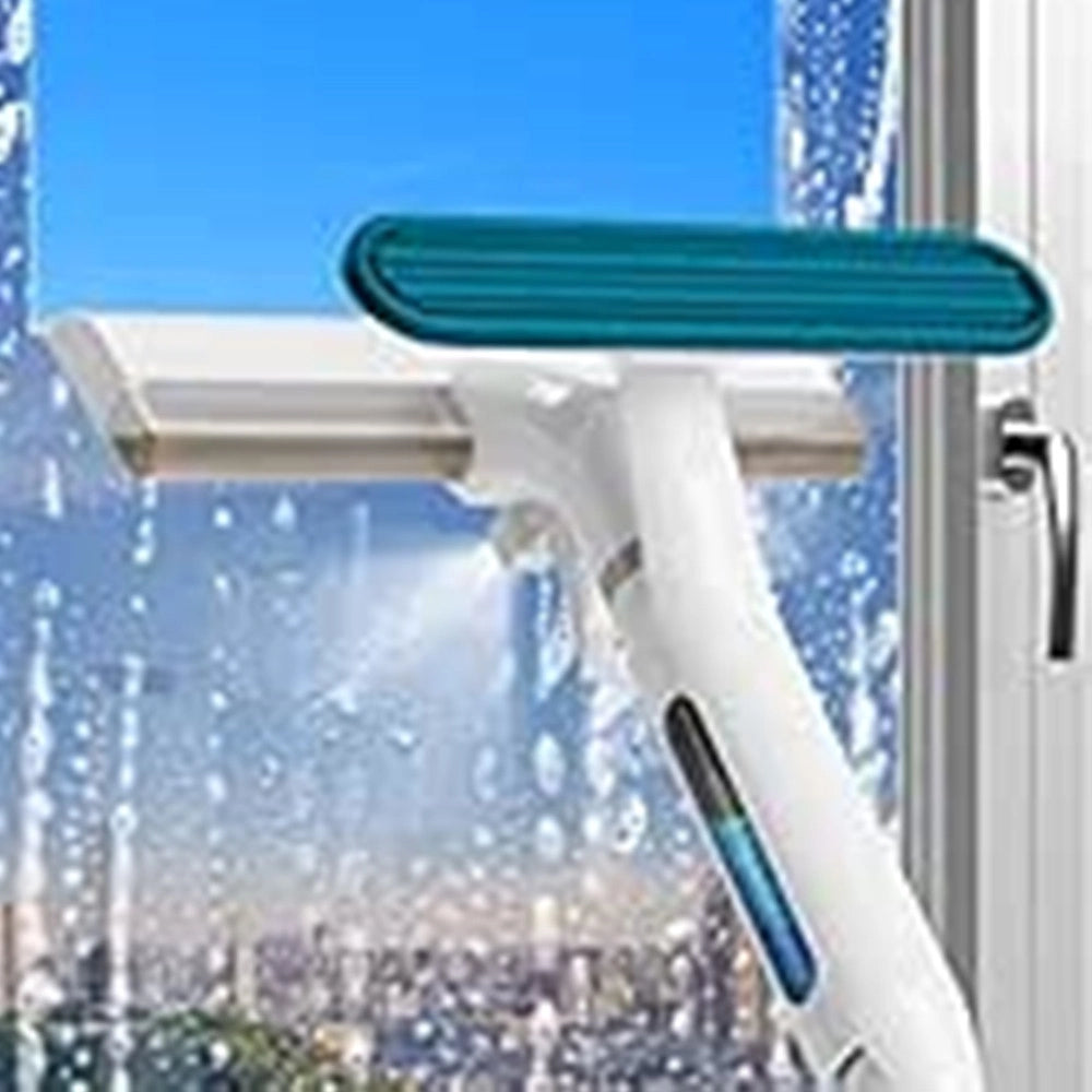Trade Shop - Pulitore Vetri Spruzza Lava Raschia Raccoglie Acqua 3in1 Con Spray Contenitore Integrato -