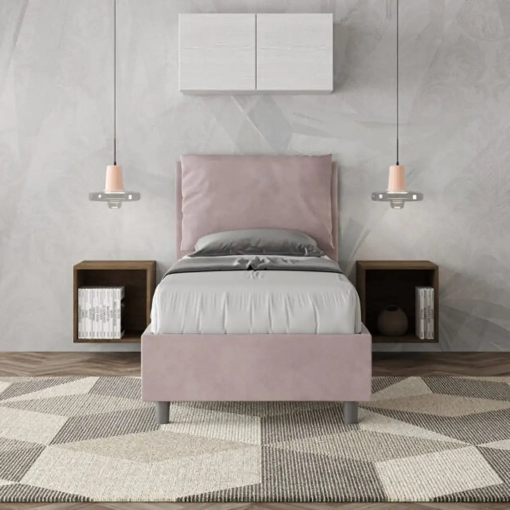 Letto singolo senza rete imbottito 80x190 microfibra glicine Antea