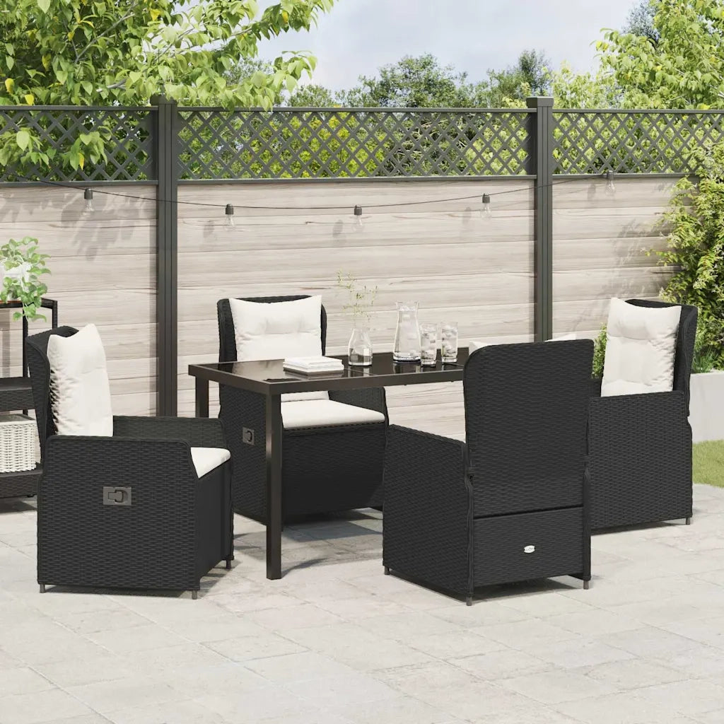 Set da Pranzo per Giardino 5 pcs Nero polyrattan