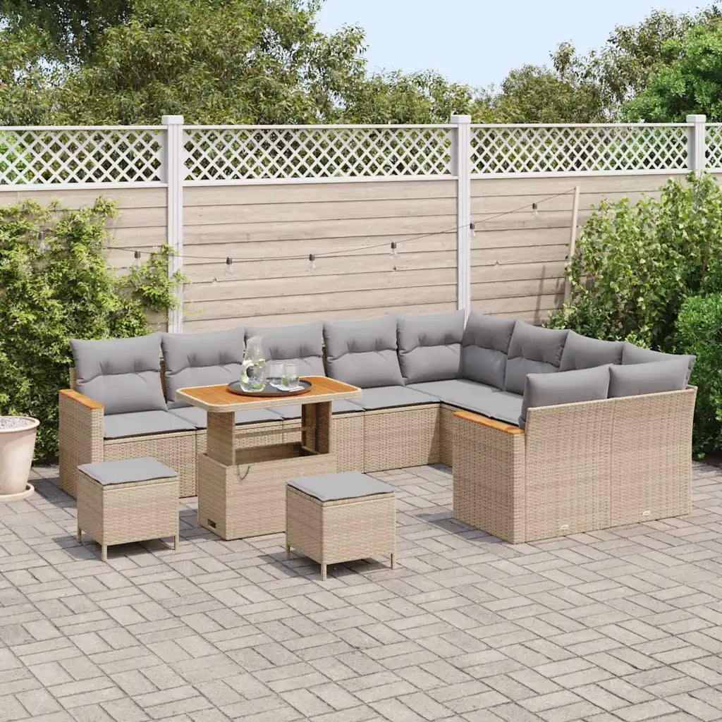 Set Divano da Giardino 12 pcs Beige polyrattan