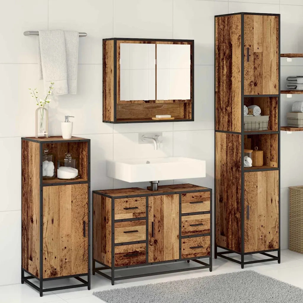 Set di mobili per il bagno con cassetto 3 pcs Legno vecchio 3402485