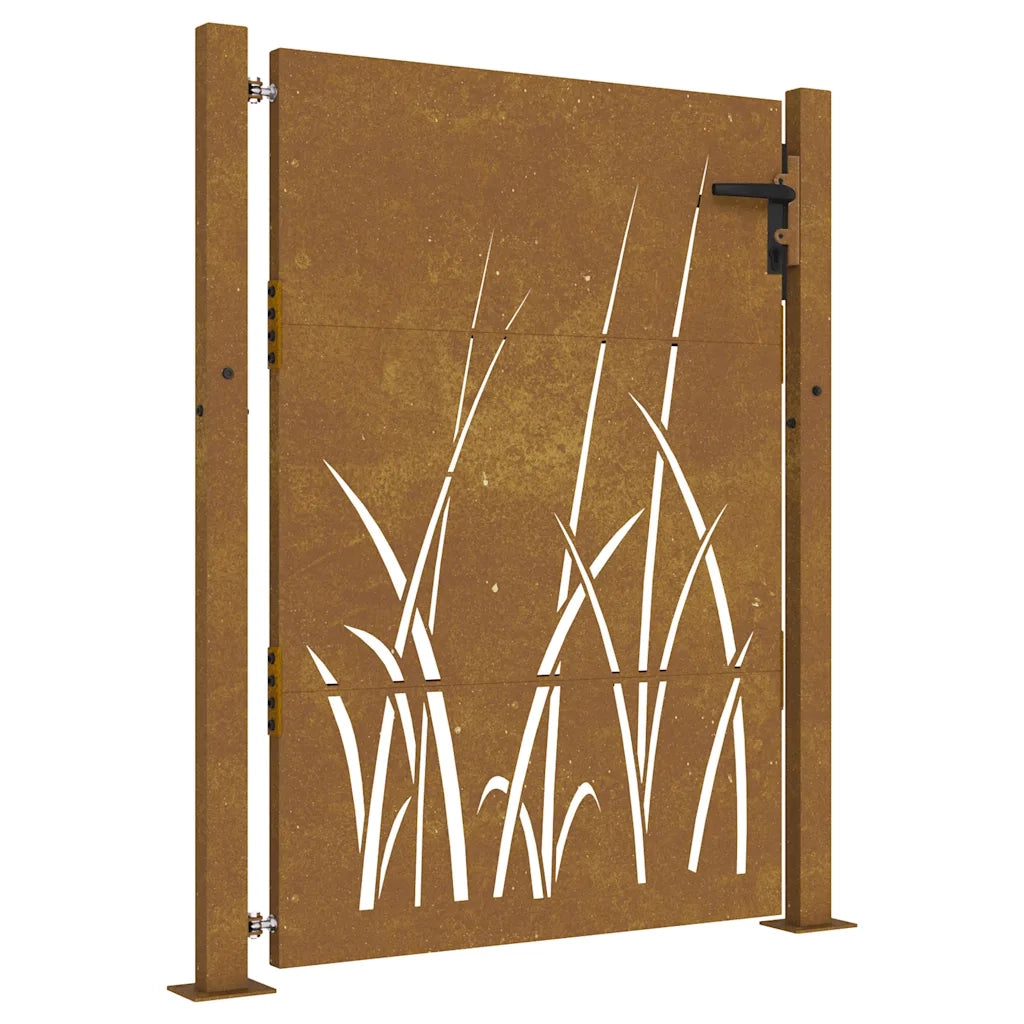 Cancello da giardino 100x150 cm in acciaio Corten con design erba 153229