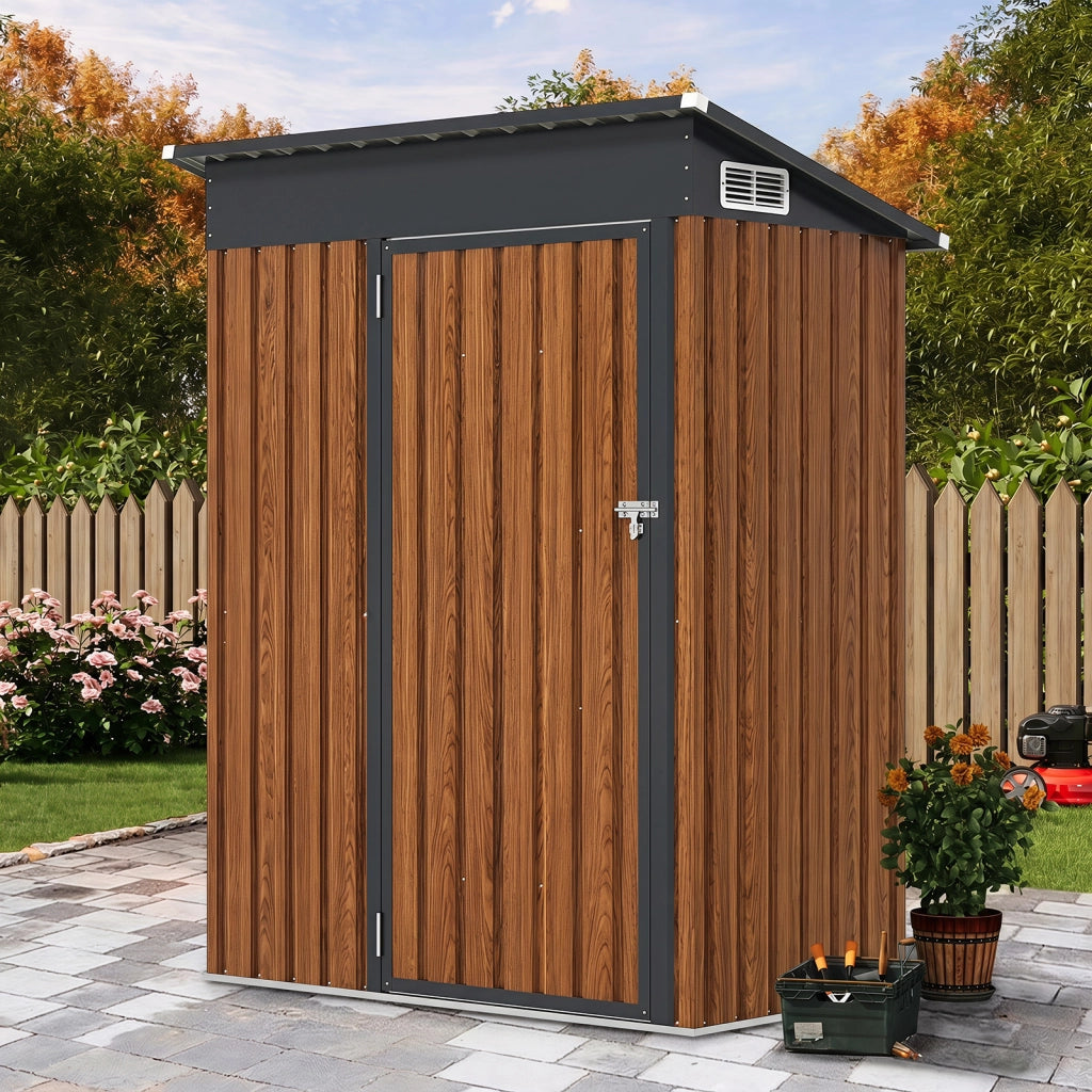 Casetta da giardino con design a tetto inclinato venti d'aria, Capanno da esterno 150x90,5x185cm Naturale