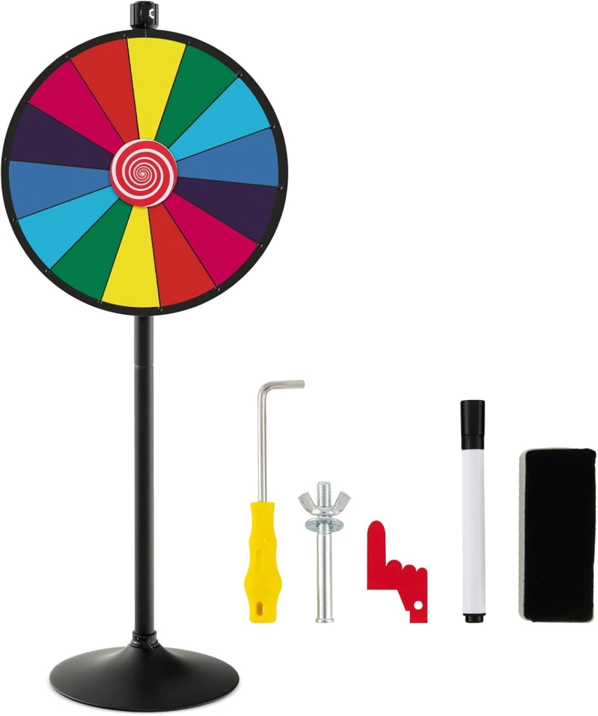 24'' Gioco Ruota Personalizzabile, 2 in 1 Ruota della Fortuna da Terra o Tavolo, Altezza Regolabile, con Pennarello Cancellabile e Cancellino, Ruota Fortuna per Fiera Carnevale Feste