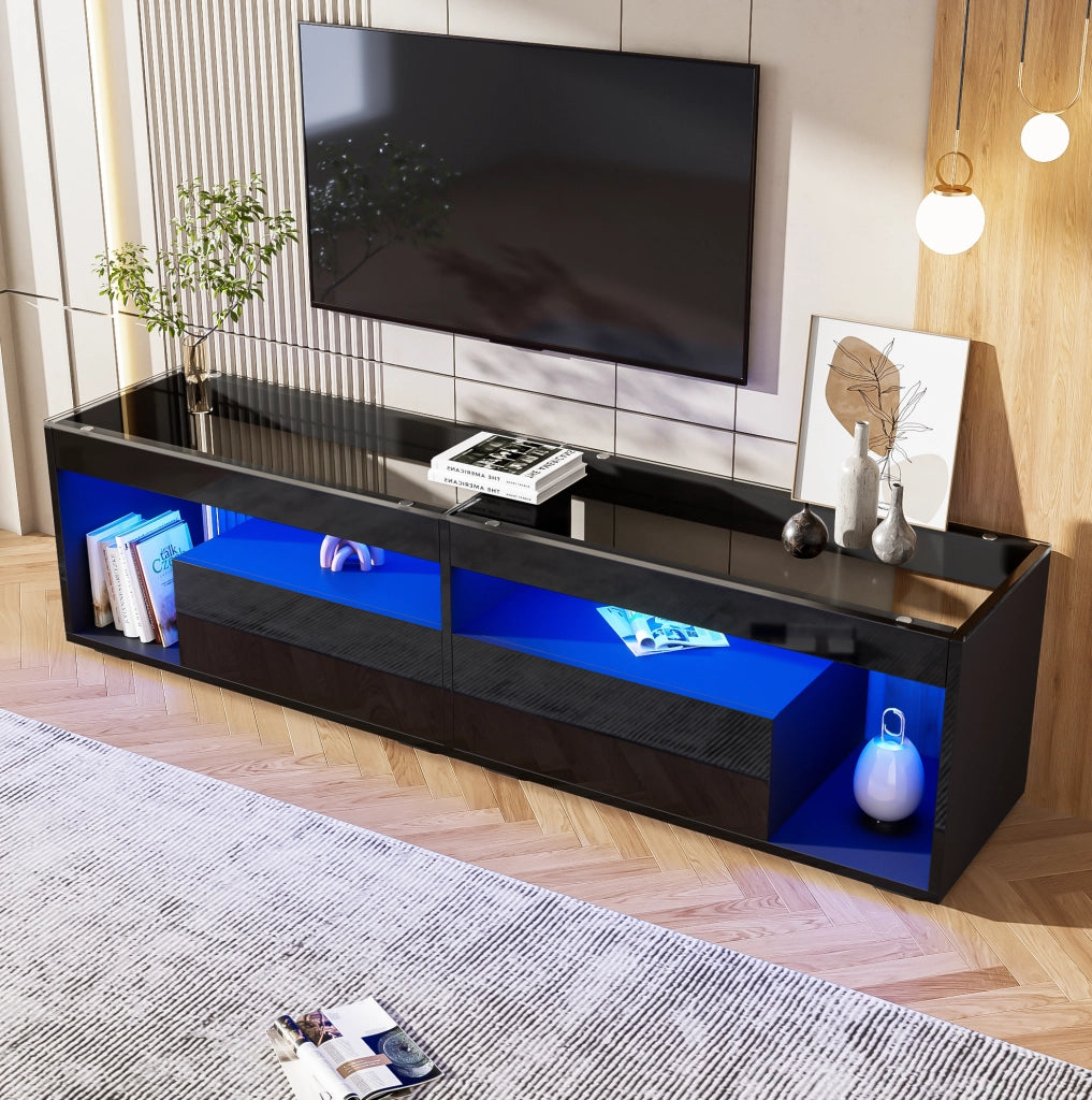 Mobile TV LED nero lucido 180 cm con 2 cassetti