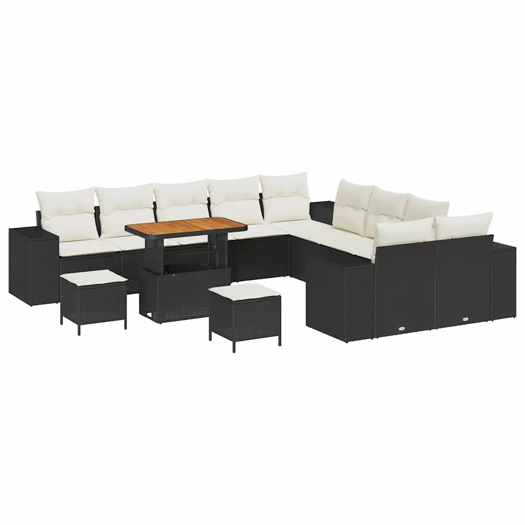 Set Divano da Giardino 13 pcs Nero e Crema polyrattan 3364015