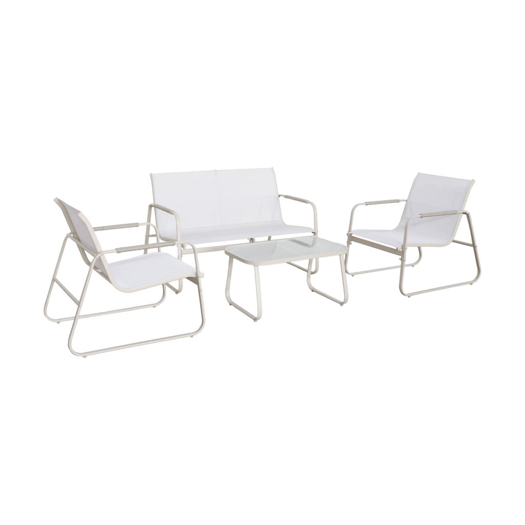 Salotto da giardino in acciaio, 4 posti, beige